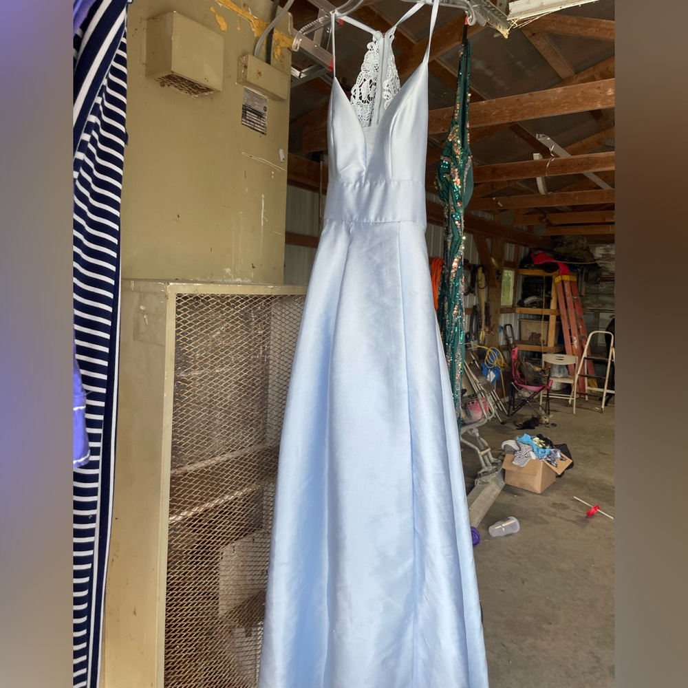 Speechless Light Blue Dress with Lace Accents